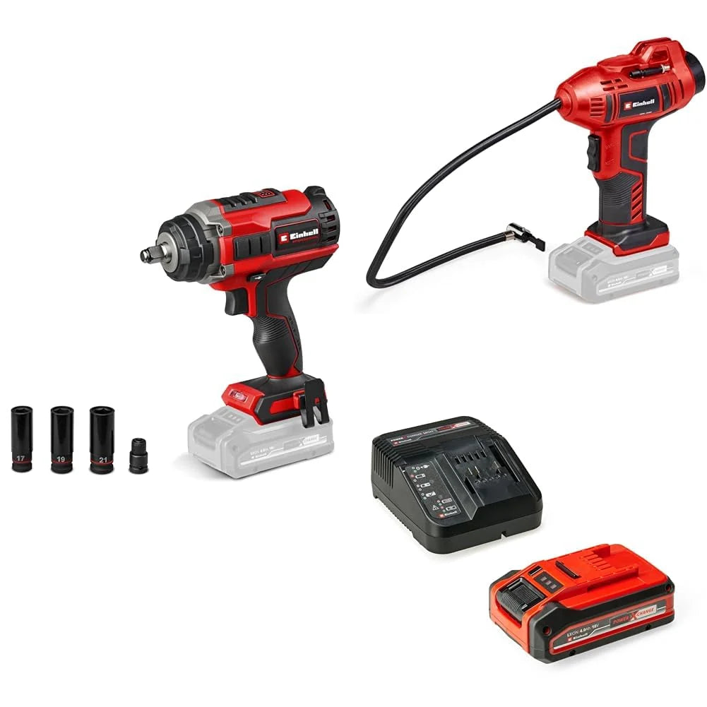 2026 Einhell Pack 2 machines sans fil - Spécial Automobile - Power X-Change (Boulonneuse IMPAXXO 18/450, Gonfleur CE-CC 18) +