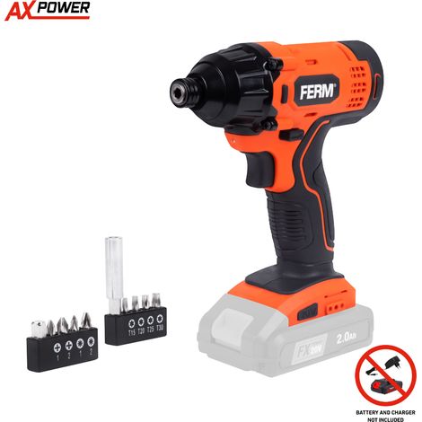 Ferm – Visseuse à chocs sans fil 20V – Couple 150Nm – Vitesse variable 0-2500/min – Éclairage LED – Pour vis longues et tirefonds
