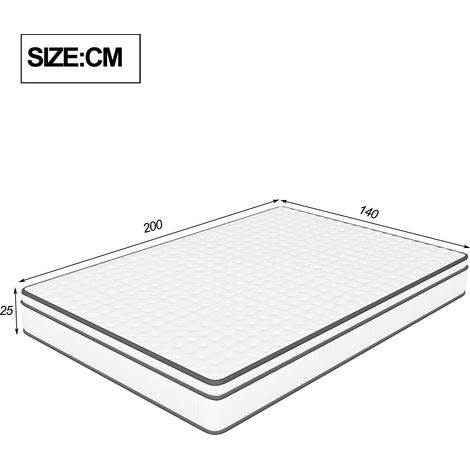 Matelas à Ressorts ensachés 140x200 cm, Hauteur 25 cm, Matelas à Ressorts ensachés 9 Zones, Confortable et Respirant - Blanc — photo 2