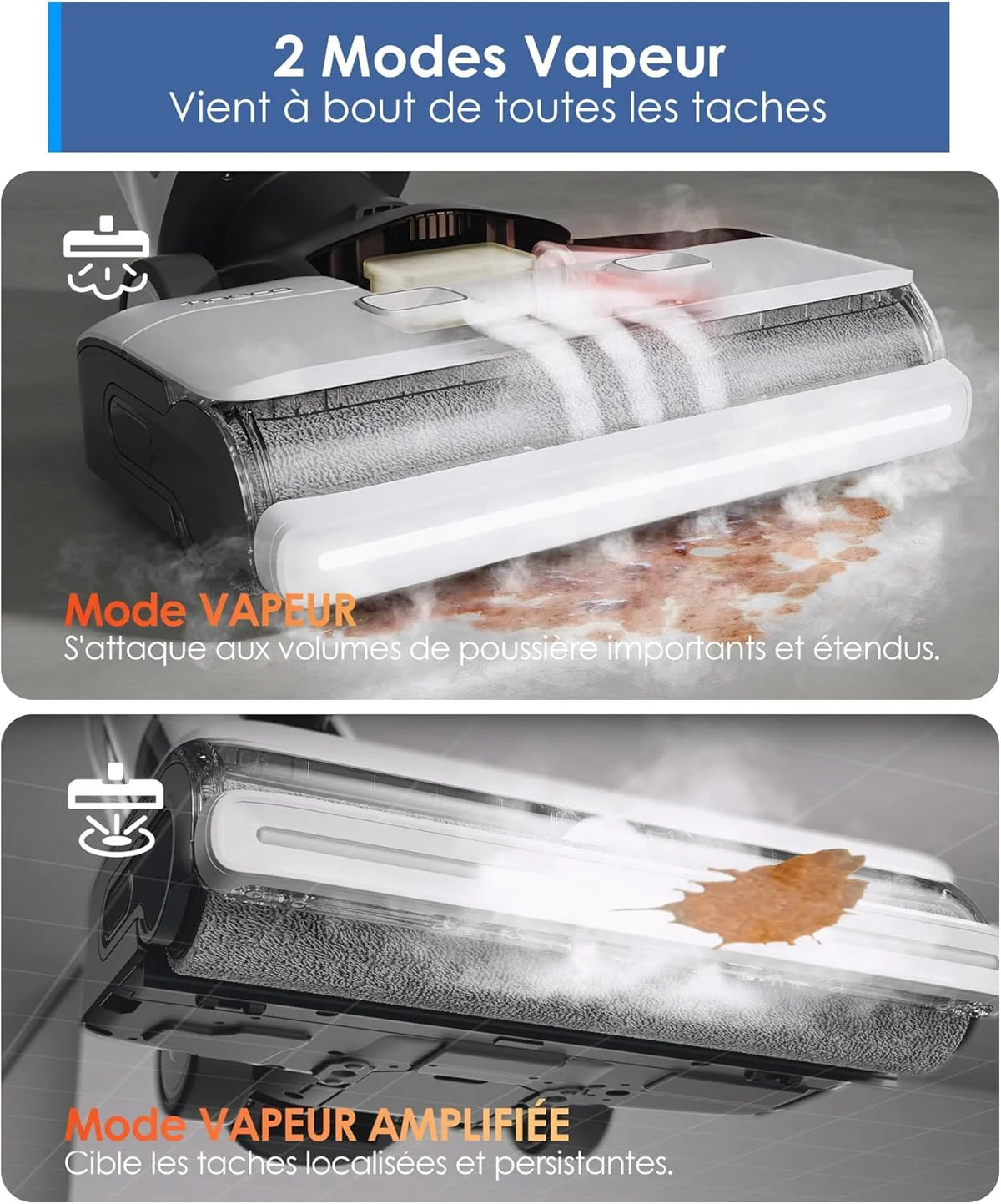 2026 Tineco Floor One S7 Steam Nettoyeur de Sols sans-Fil Balai Vapeur pour Saletés Collantes sur Sols Durs avec Écran Auto-Nettoyage Nettoyage des Bords Autopropulsion Parfait pour Enfants/Animaux