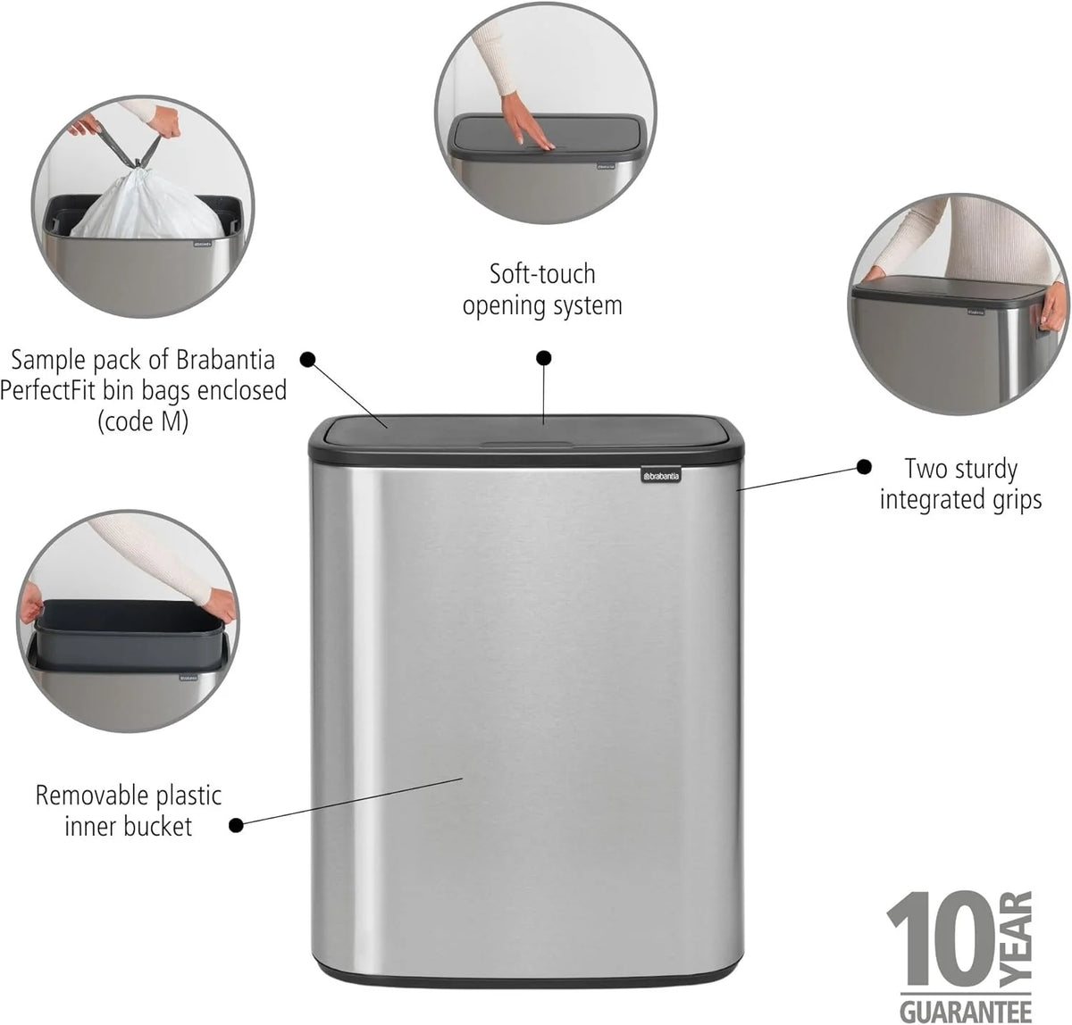 2026 Poubelle Brabantia, acier mat, anti-traces de doigts, 2 x 30 L
