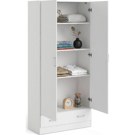 Dmora – Armoire 2 portes blanche 79,4x35,7x170,4 cm – Penderie avec 3 étagères – Design moderne pour chambre à coucher — photo 2