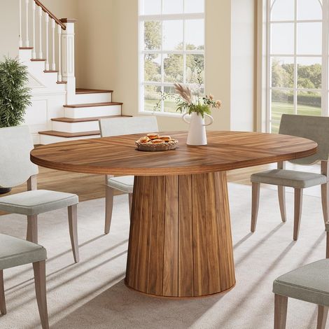 Tribesigns – Table à manger ovale 140 cm pour 6 personnes – Plateau en bois d'ingénierie – Base cylindrique en métal – Style rustique — photo 3