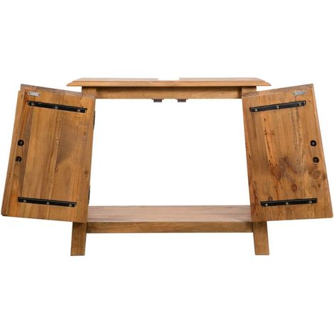 Vidaxl – Meuble sous vasque simple en pin massif 70x32x63 cm – Look vintage – Grand compartiment – Fixation murale incluse — photo 6