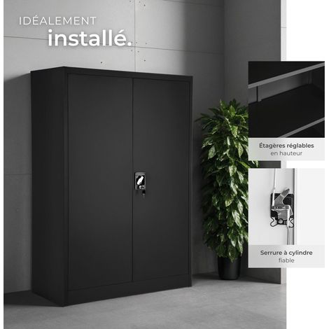 Armoire métallique, 3 étagères, fermeture serrure, noir 140x90x40cm — photo 4