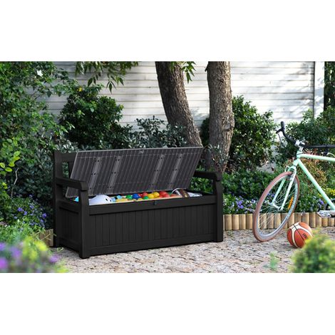 Banc de jardin avec coffre de rangement verrouillable – Résine texturée résistante – 265L – 140x60x84 cm – Anthracite – Tepro — photo 2