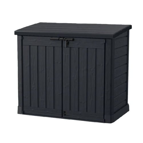 2026 Coffre de rangement de jardin effet bois noir, armoire basse en résine PP étanche