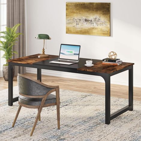 Tribesigns – Bureau droit 160 x 80 x 75 cm – Bois E1 marron vintage – Surface lisse pour nettoyage facile – Assemblage rapide avec instructions — photo 3