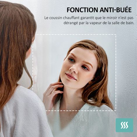 EMKE Miroir de salle de bain 120x60cm, Miroir LED avec Interrupteur à bouton, Anti-buée, Miroir avec éclairage lumière Blanche Froide/Chaude — photo 3