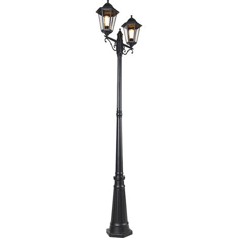 Qazqa – Lanterne d'extérieur noire 220 cm – 2 lumières E27 60W max – Aluminium et verre – IP44 pour usage extérieur — photo 1