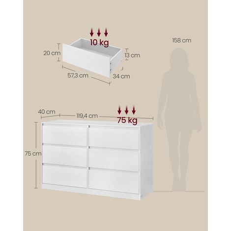 Vasagle – Commode moderne 6 tiroirs 40 x 119,4 x 75 cm – Panneaux MDF et aggloméré – Sécurité anti-basculement – Rangement optimisé — photo 5