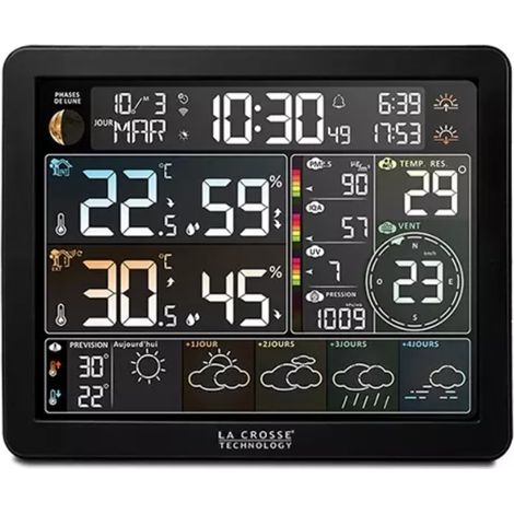Station météo avec prévisions 4 jours – Température intérieure/extérieure – WiFi – Affichage rétroéclairé – Indicateur de piles faibles - SW405-BLA
