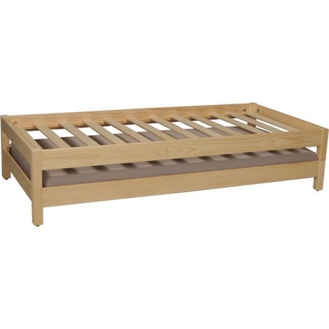 Le Quai Des Affaires – Lot de 2 lits empilables 90x200 cm – Structure en pin massif – 2 sommiers inclus – Hauteur matelas conseillée 18 cm — photo 3