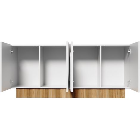 Buffet enfilade 160 cm blanc et bois - bahut de salon moderne avec 4 portes,relief et étagères ajustables -mdf- meuble de rangement salle à manger — photo 4