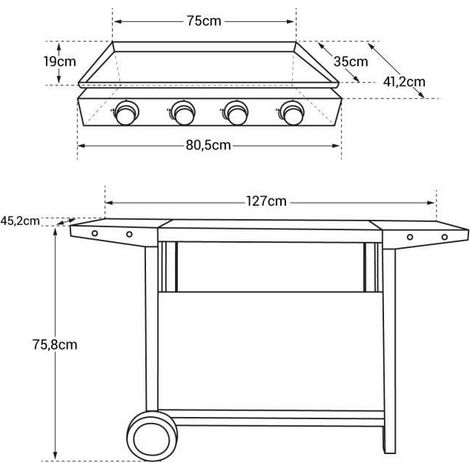 Happy Garden – Plancha à gaz 4 brûleurs 8kW – Acier émaillé – Chariot à roulettes – Bac récupérateur de graisse — photo 3