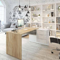 Bureau d'angle réversible en mélaminé – Chêne canadien et blanc Artik – 145 cm longueur x 108 cm profondeur x 73 cm hauteur – 3 tiroirs spacieux – Dimaplast — photo 1