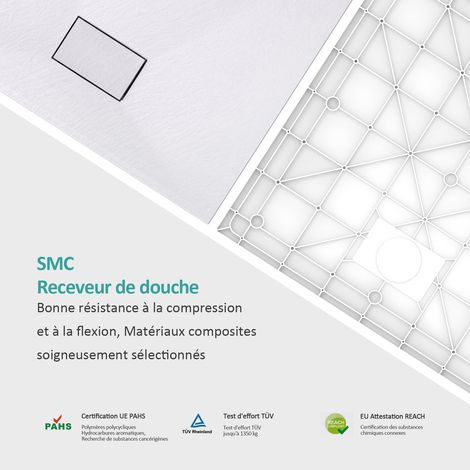 EMKE Receveur de douche, receveur de douche plat antidérapant SMC receveur de douche coupé sur mesure  90x90cm Blanc — photo 2