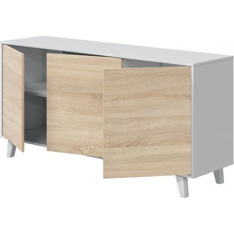 Buffet 154x41x75 cm blanc brillant et chêne canadien avec 3 portes – Pisa — photo 4