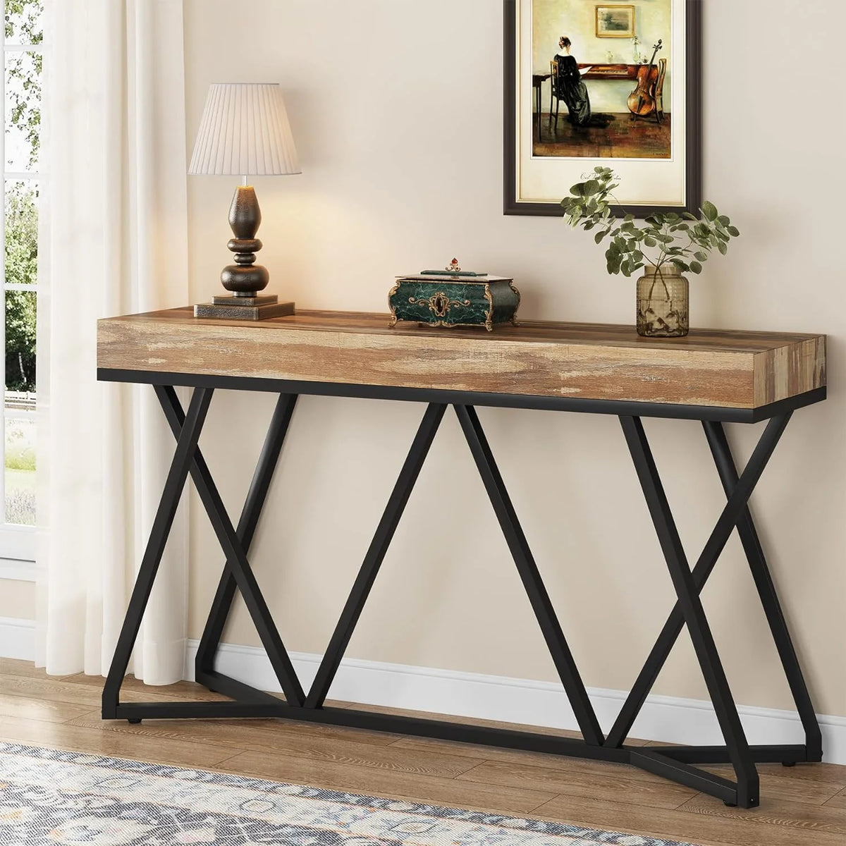 Tribesigns Table console en bois , Console d'entrée avec base en métal Unique Table Basse