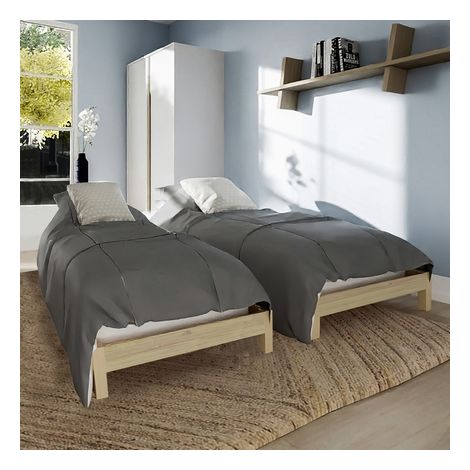 Le Quai Des Affaires – Lot de 2 lits empilables 90x200 cm – Structure en pin massif – 2 sommiers inclus – Hauteur matelas conseillée 18 cm — photo 1