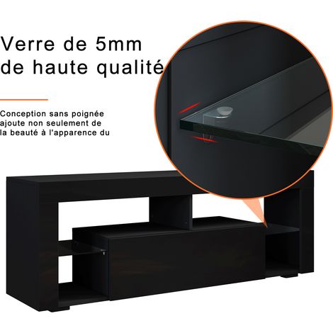SIRHONA Meuble TV LED Noir avec 2 Compartiments et 1 Portes Bois, Meuble Télé avec Rangement en Verre LED éclairage RVB 16 Couleurs,140 cm — photo 5