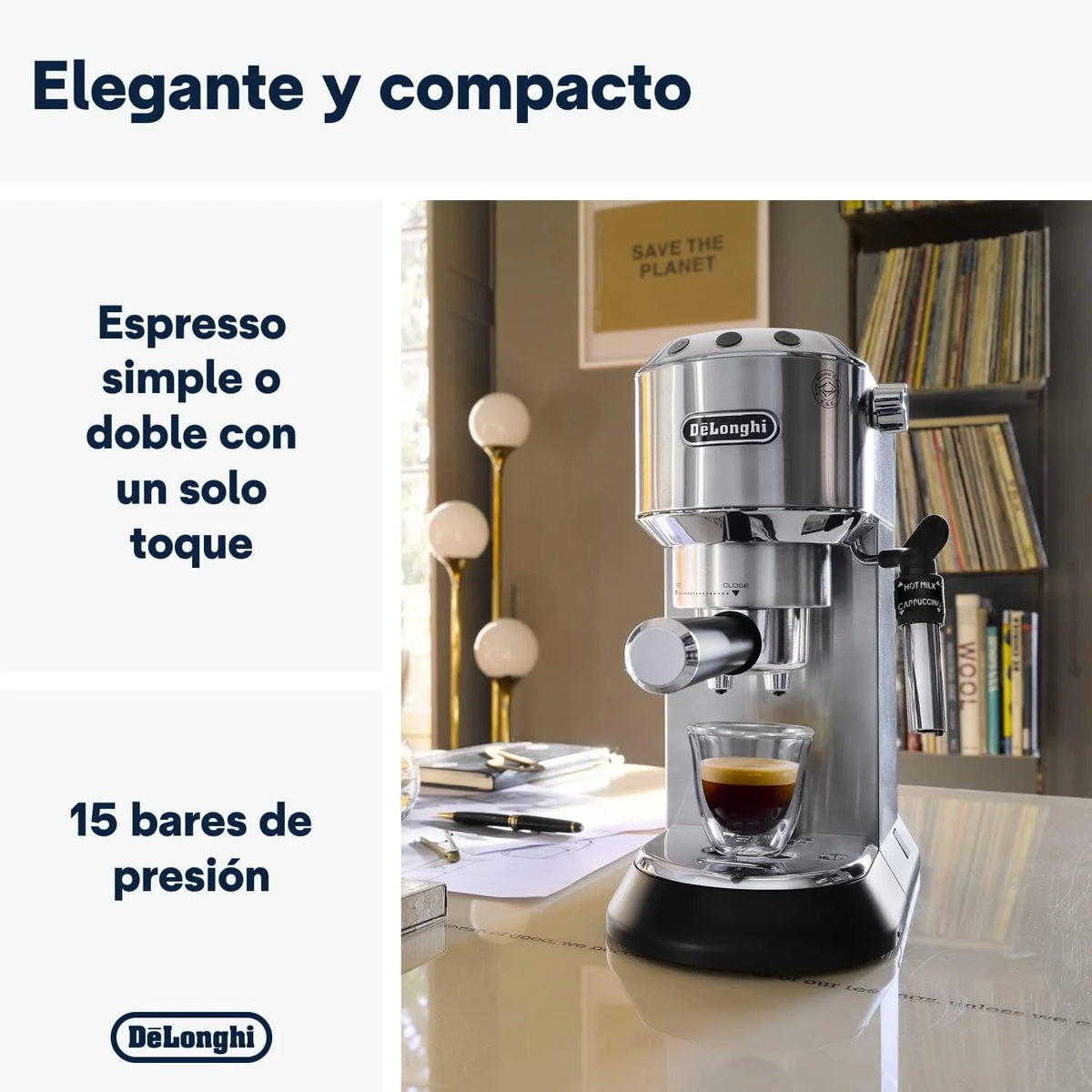 2026 De'Longhi Dedica – Cafetière à pompe en acier inoxydable pour café moulu ou individuel, expresso et cappuccino, réservoi