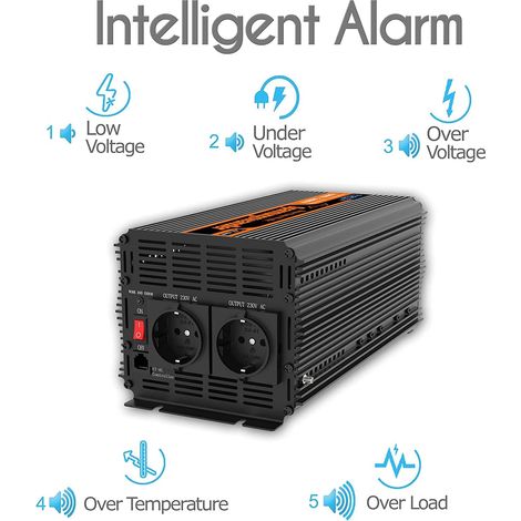 Edecoa – Convertisseur de tension 12V à 220V 3000W – Onde sinusoïdale modifiée – Télécommande et 2 ports USB – Compatible panneaux solaires — photo 3