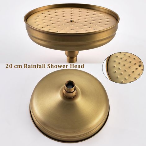 Esip – Colonne de douche thermostatique laiton antique – Pommeau effet pluie 20 cm – Douchette à main flexible 150 cm – Montage mural réglable — photo 4
