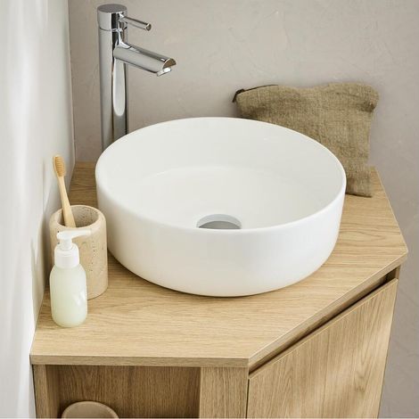 Mob-In – Meuble sous vasque d'angle 52x45 cm – Panneau de particules mélaminés – Compatible vasque ronde jusqu'à 37 cm – Rangement optimisé — photo 5