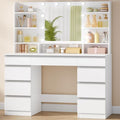 Coiffeuse enfant avec miroir HD et éclairage LED – 10 lumières réglables – 9 tiroirs et 9 étagères ouvertes – Blanc veiné bois — photo 1