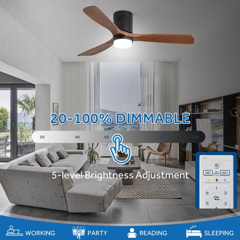 Ventilateur de plafond 132 cm – 3 pales en bois massif – Moteur CC réversible – Télécommande 6 vitesses – Corps noir, lames noyer — photo 5