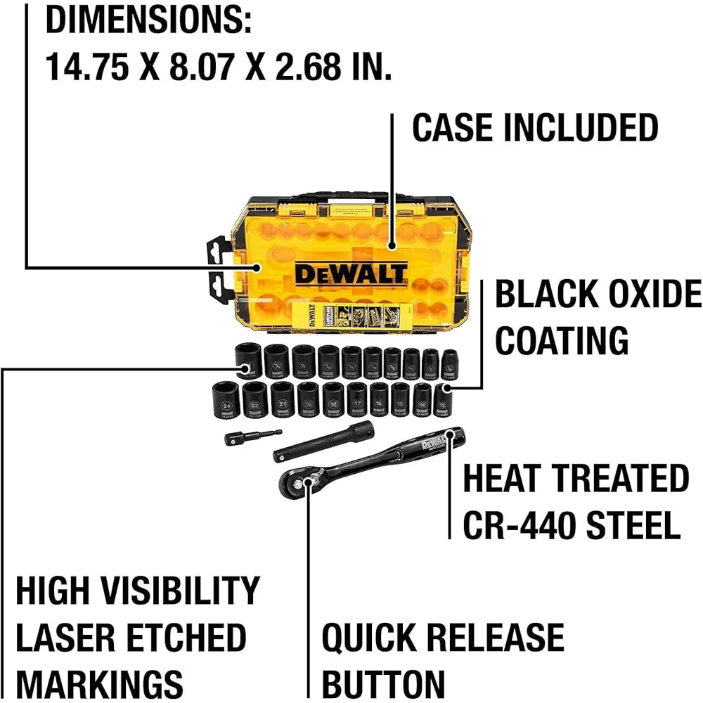 2026 DEWALT DWMT74739 Coffret de douilles à choc 1/2" 23 pièces : Bricolage