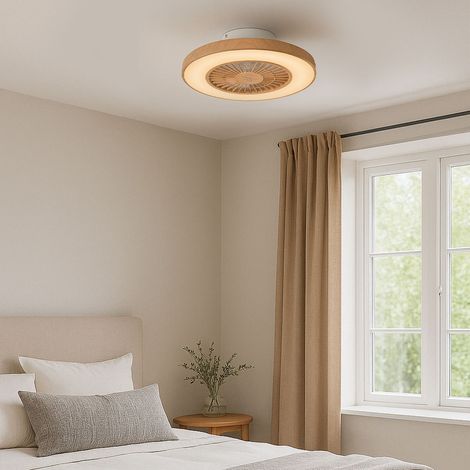 Qazqa – Ventilateur de plafond 60cm en bois naturel – Éclairage LED dimmable 1600 lumens – Télécommande incluse – Pour salon et chambre — photo 2