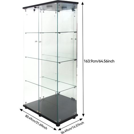 Pergar – Vitrine en verre trempé 4 étagères – Éclairage d'ambiance réglable – Poignée métallique – Serrure de sécurité – Dimensions 80.5x36.5x164 cm — photo 4
