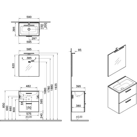 Vitra – Meuble de salle de bain suspendu avec vasque en céramique – 2 tiroirs – Dimensions 57,5 x 37,8 x 59,6 cm – Finition blanche brillante — photo 5