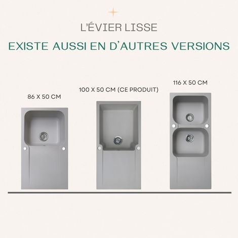Essebagno Evier réversible 1 grande cuve 1 égouttoir Lisse résine gris — photo 5