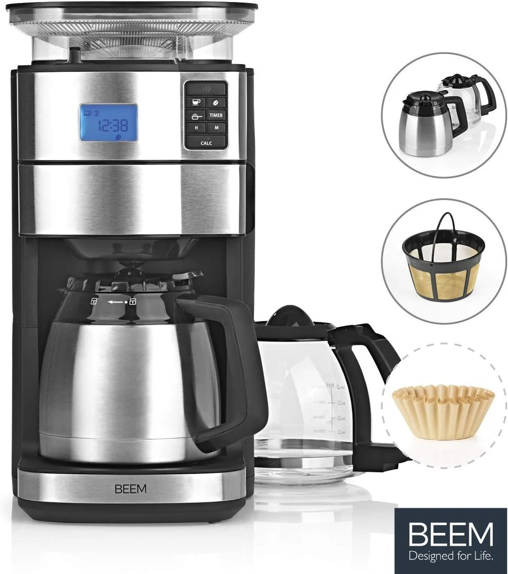 2026 BEEM FRESH-AROMA-PERFECT II Filterkaffeemaschine mit Mahlwerk - Thermo | Edelstahl | Thermokanne | 24h-Timer | 1000 W |