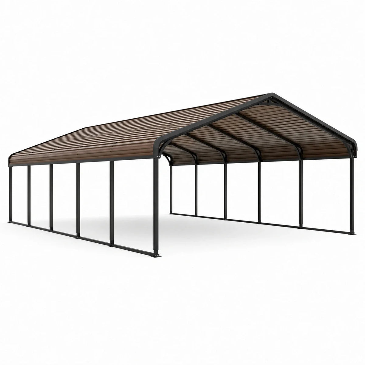 Carport double en acier noir avec toiture à double pente en polycarbonate brun, 600 × 600 × 300 cm - 2026