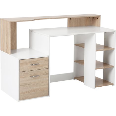 Homcom – Bureau droit MDF 137x55x92cm avec 2 tiroirs et 3 étagères – Surface lisse pour nettoyage facile – Style moderne — photo 1
