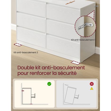 Vasagle – Commode moderne 6 tiroirs 40 x 119,4 x 75 cm – Panneaux MDF et aggloméré – Sécurité anti-basculement – Rangement optimisé — photo 4