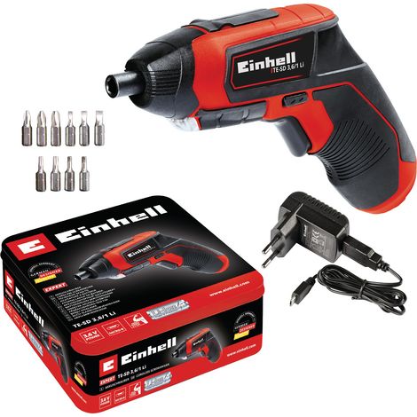 Einhell Visseuse sans fil TE-SD 3,6/1 Li (3,6V, 1,5 Ah, Système de charge avancé avec le chargeur micro USB) Livré avec 10 embouts