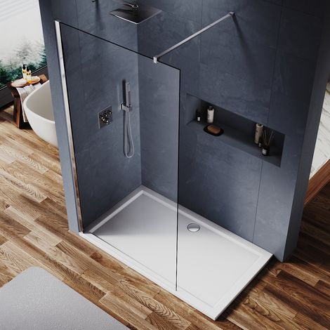 SIRHONA Porte de douche à l'italienne, Paroi de douche pour salle d'eau Panneau en verre de sécurité 6mm avec barre de support 70x200cm — photo 2
