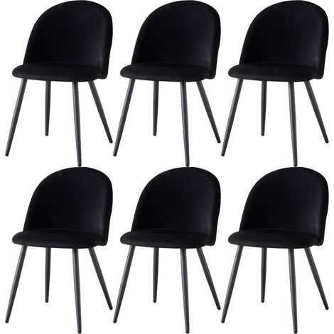 Wokaka Lot de 6 chaise de salle à manger - velours Chaise de salon Coussins Doux en Velours Assise(Noir) — photo 1