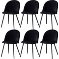 Wokaka Lot de 6 chaise de salle à manger - velours Chaise de salon Coussins Doux en Velours Assise(Noir) — photo 1