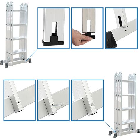 Todeco – Échelle télescopique 6 en 1 – Hauteur réglable 1,25 à 4,78 m – Charge maximale 150 kg – Alliage aluminium – Norme EN 131 — photo 4