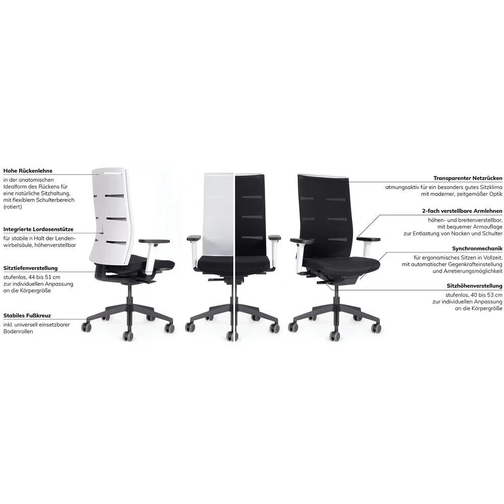 2026 Fauteuil de bureau ergonomique Agilis Matrix MT12 à dossier en maille et inclinaison lente, édition spéciale, noir pur (