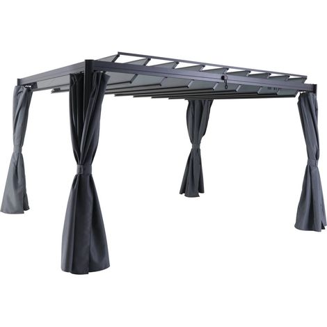 Hesperide – Jeu de 4 rideaux latéraux en polyester 330 x 215 cm – Opaque gris pour tonnelle Belize 3 x 3,8 m – Protection contre les intempéries — photo 2