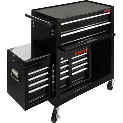 Arebos – Servante d'atelier mobile 8 tiroirs – Construction acier revêtu – Compartiment verrouillable – Roues avec frein de stationnement — photo 4