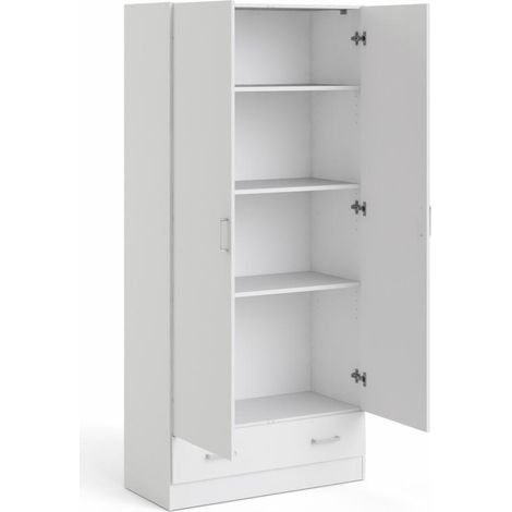 Dmora – Armoire 2 portes battantes 1 tiroir – Structure en tôle laminée – Dimensions 79 x 170 x 35 cm – Blanc – Résistante aux chocs et rayures — photo 2