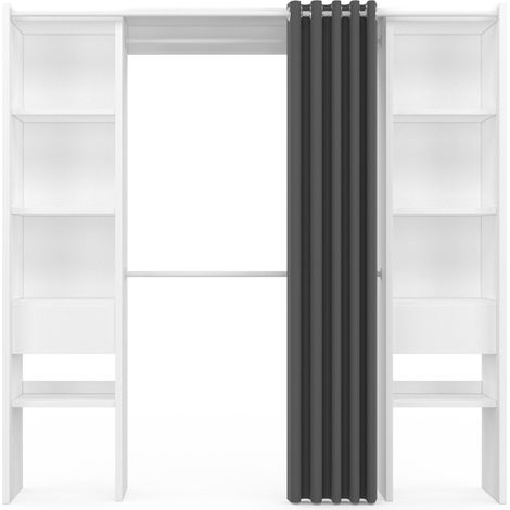 Idmarket – Dressing modulable extensible 120/180 cm – Largeur 50 cm – Hauteur 180 cm – 8 étagères réglables – Double penderie avec rideau gris — photo 3